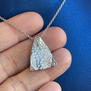 Sterling Silver with Genuine Diamond Accent Hammered Triangle Pendant Necklace